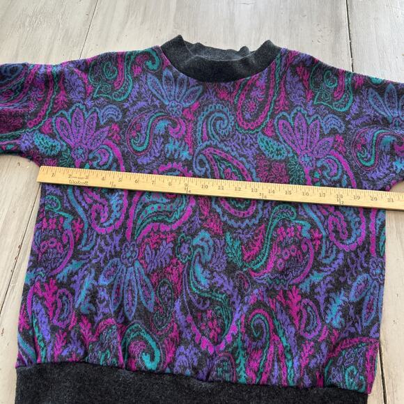 Vtg Season Ticket Teal Purple Pink Floral Paisley 80s Sweater Women’s Sz M - Picture 3 of 6